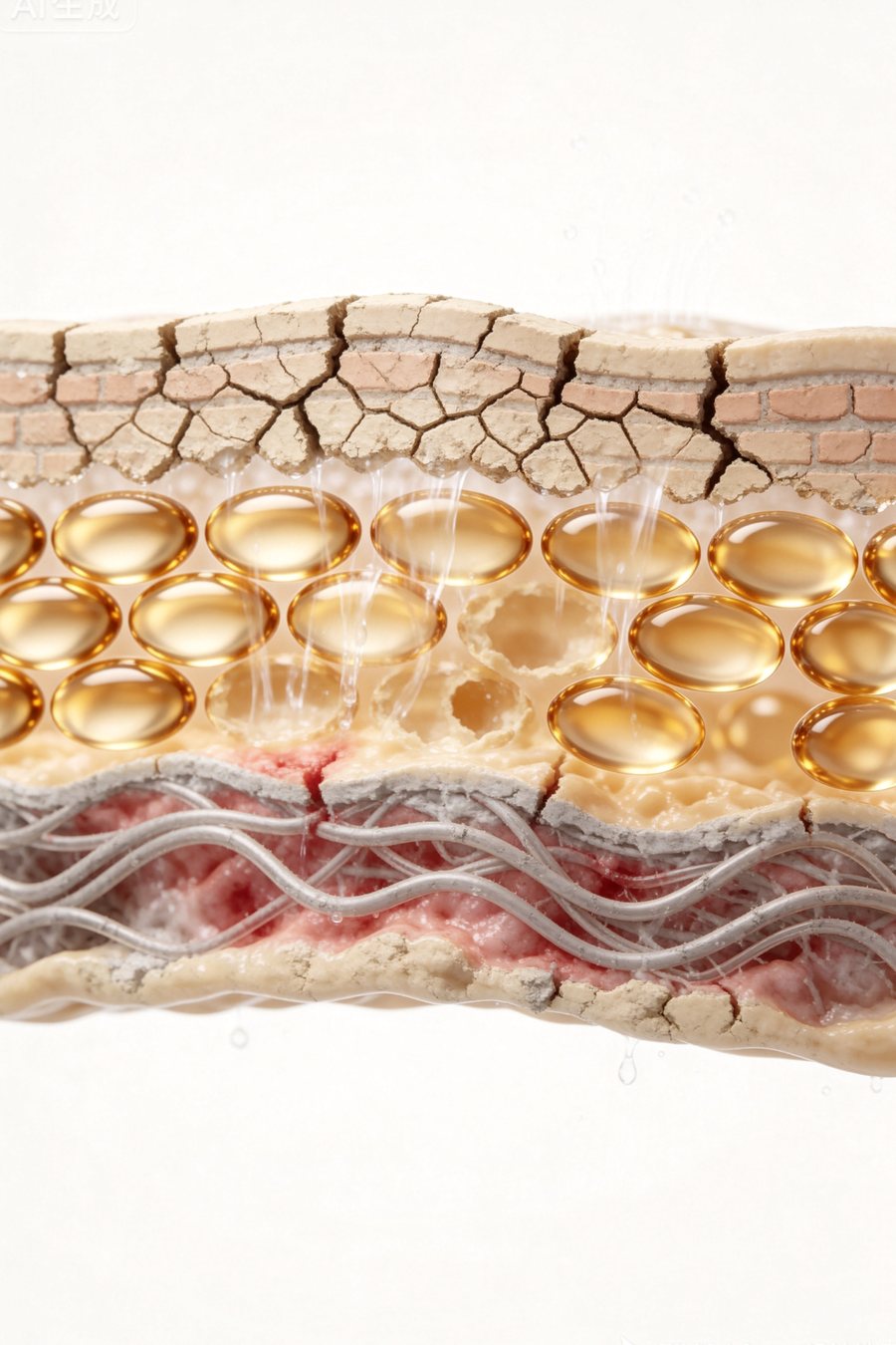 Stressed skin barrier: cracked, dry surface losing moisture